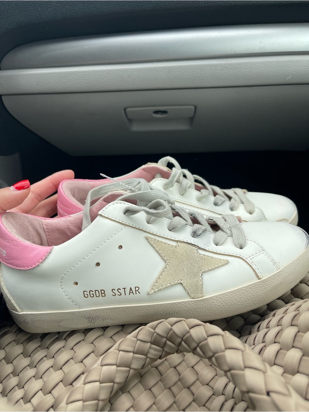 Golden Goose White Leather Sneakers with Pink Collar - Picture 5 of 9